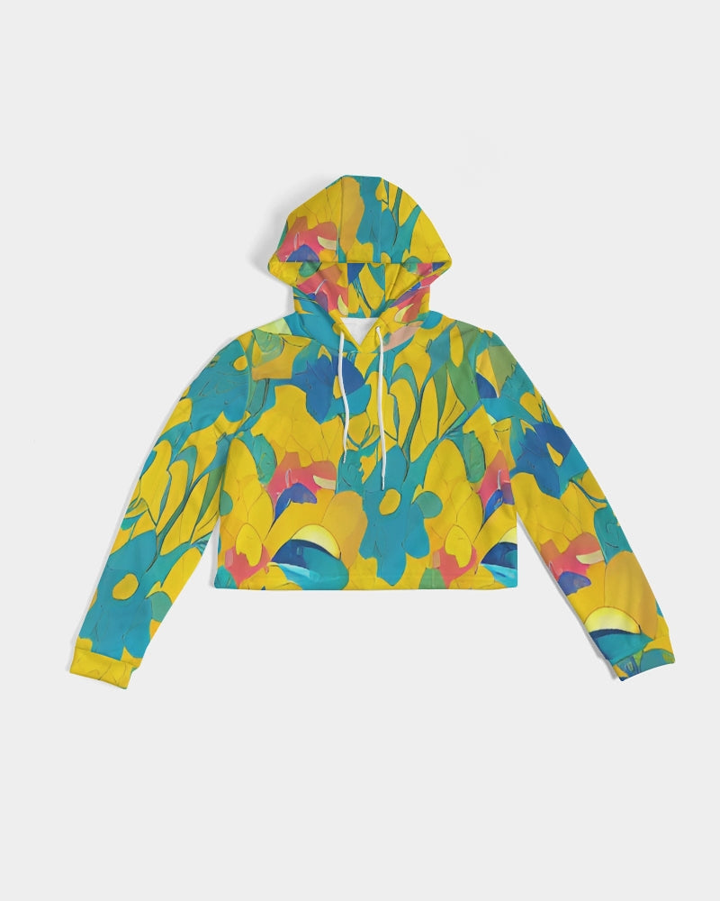 Beautiful yellow and blue hint of red pattern Women's Cropped Hoodie