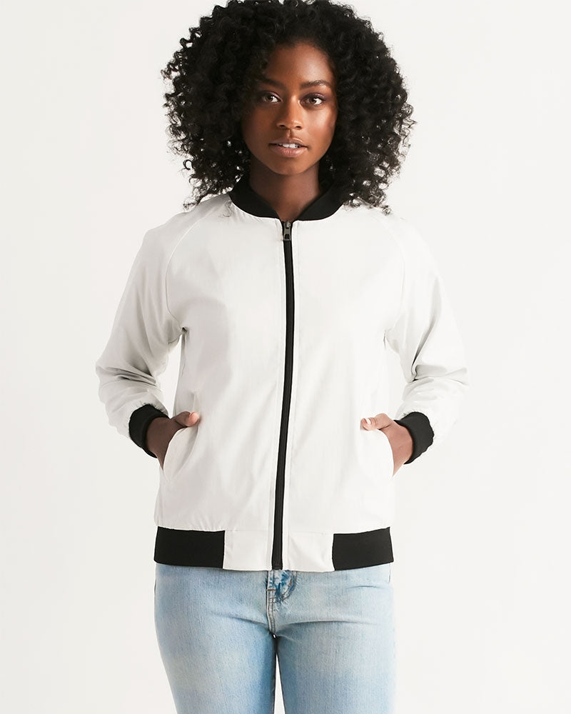 Promoting Asian women with silver grey Women's Bomber Jacket