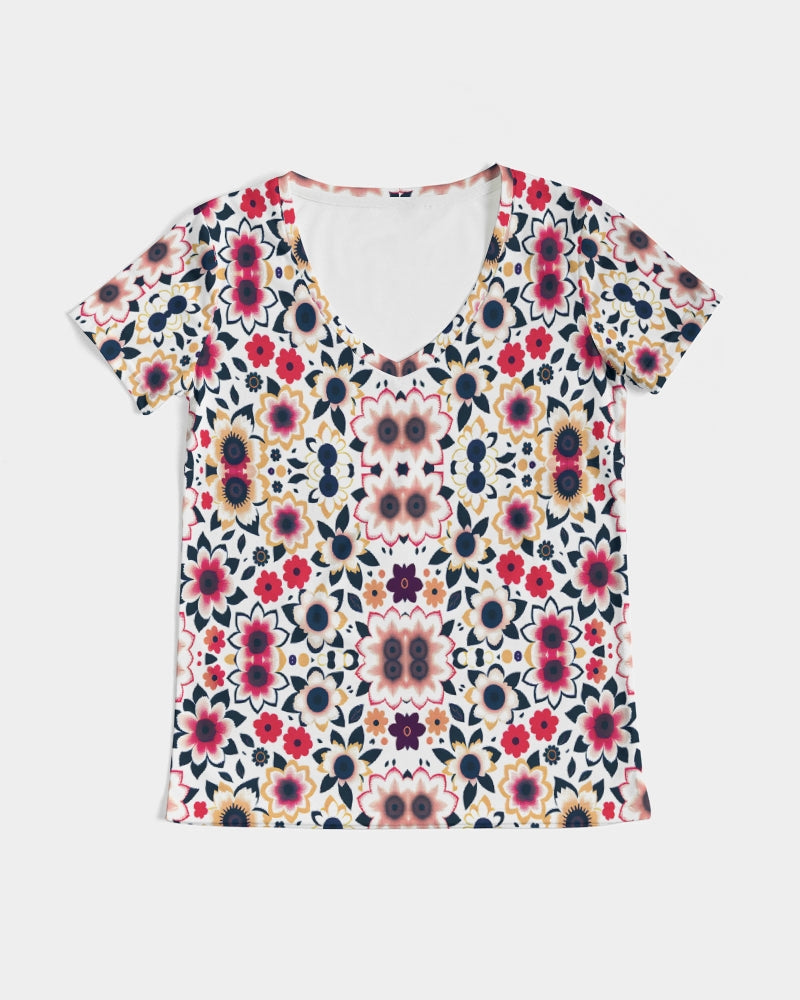 Abstract flower pattern Women's All-Over Print V-Neck Tee