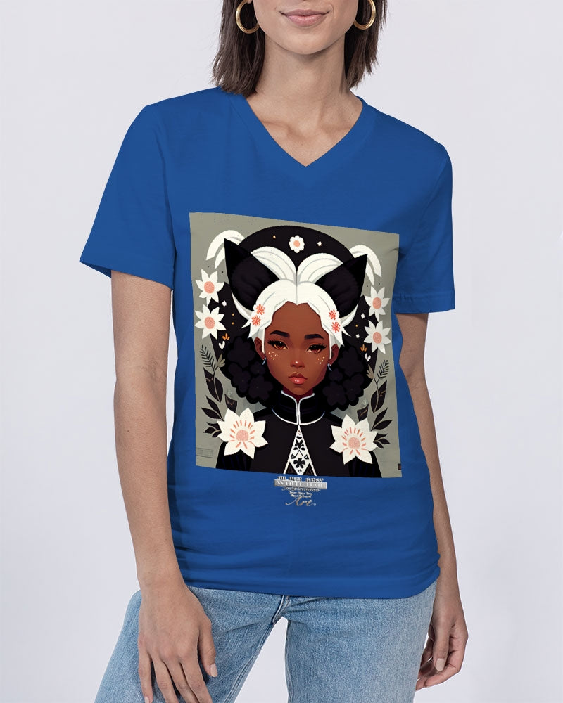 Nubian girl silver fox Unisex Jersey V-Neck Tee | Bella + Canvas