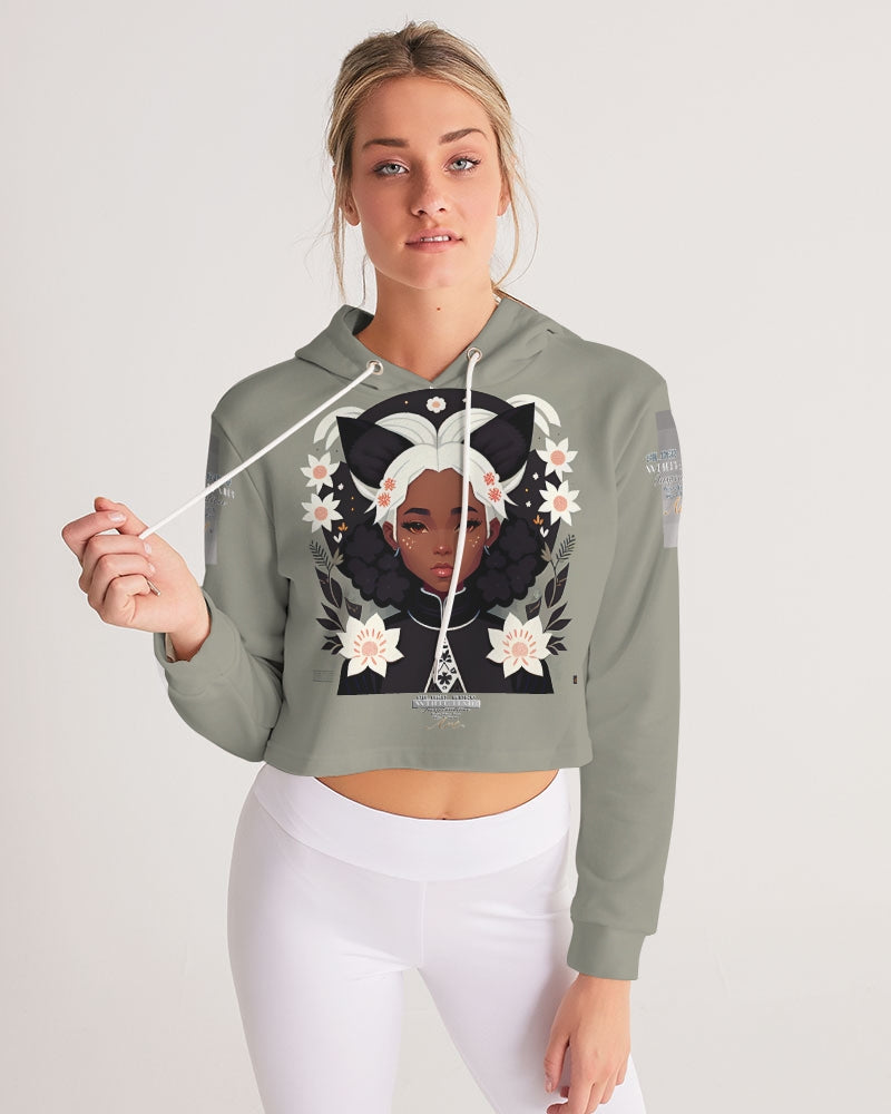 Nubian girl silver fox Women's Cropped Hoodie