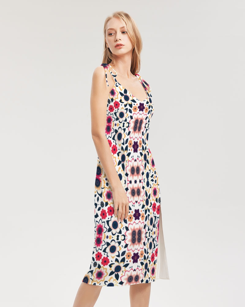 Abstract flower pattern Women's All-Over Print Tie Strap Split Dress