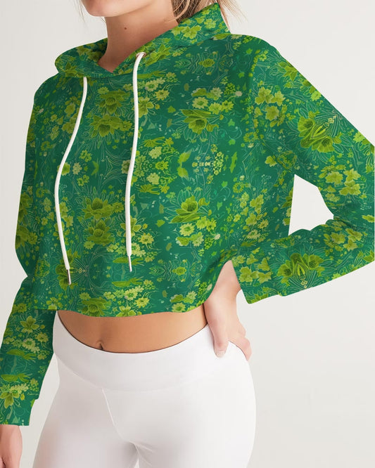 Green lush Repeat pattern Women's Cropped Hoodie