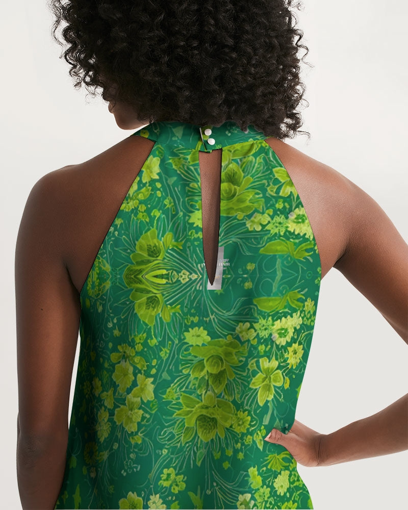 Green lush Repeat pattern Women's Halter Dress