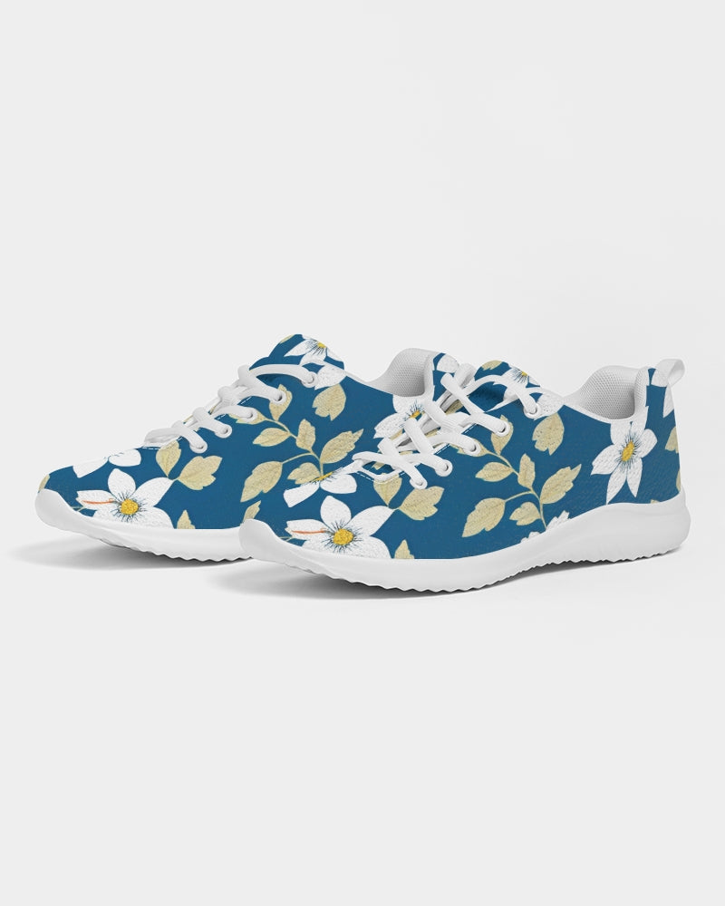 Dark blue background and white flower pattern Women's Athletic Shoe