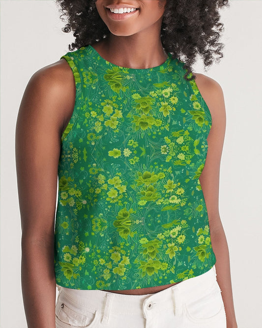 Green lush Repeat pattern Women's Cropped Tank