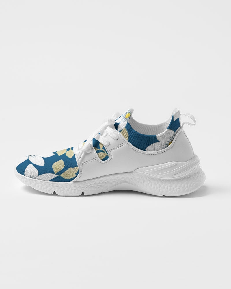 Dark blue background and white flower pattern Women's Two-Tone Sneaker