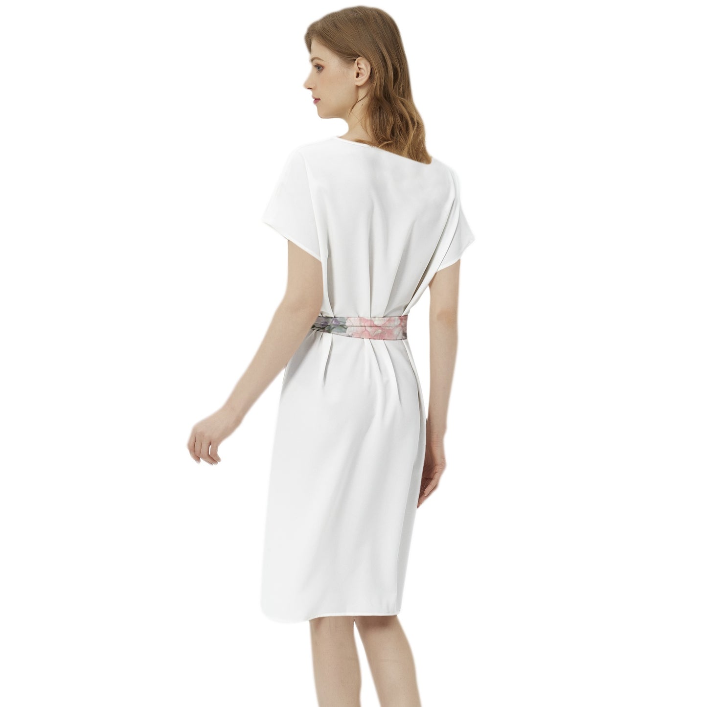 Betwing Seleeve Notch Neck Casual Dress with Belt