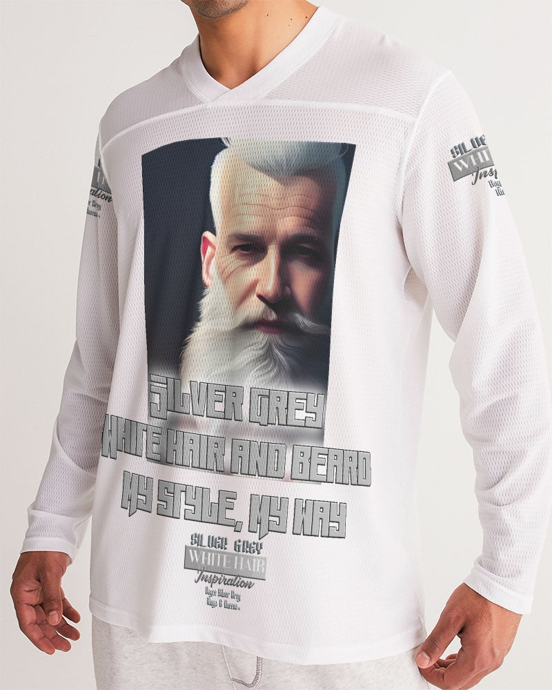 Silver Grey white hair and beard, my style my way Men's Long Sleeve Sports Jersey