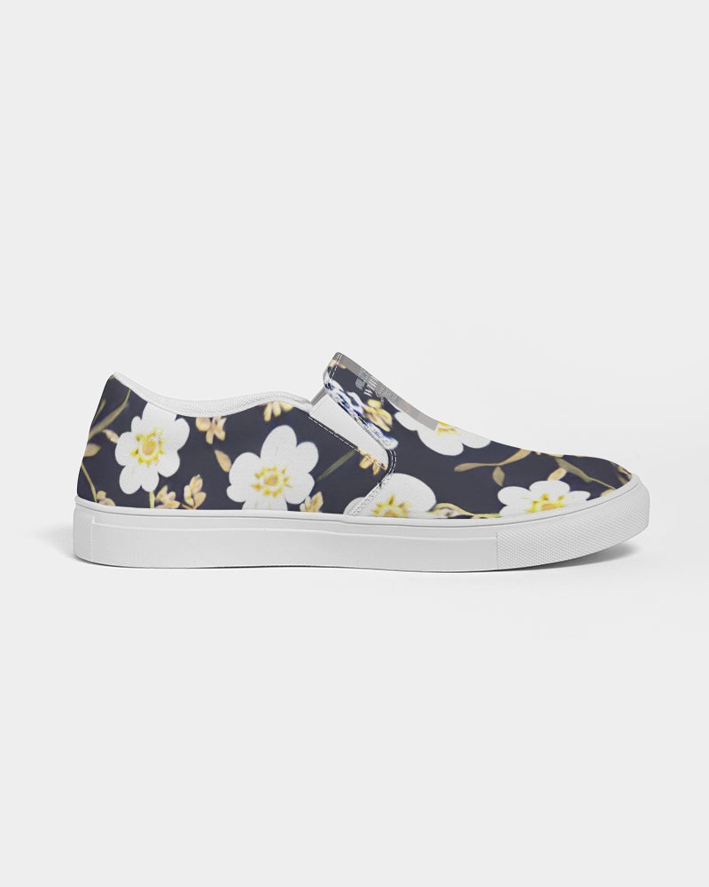 Pink flower black background Women's Slip-On Canvas Shoe