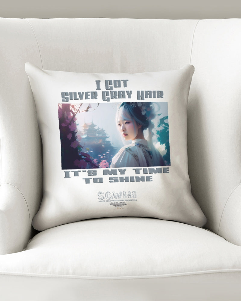 Asian sister with silver grey hair Throw Pillow Case 16"x16"