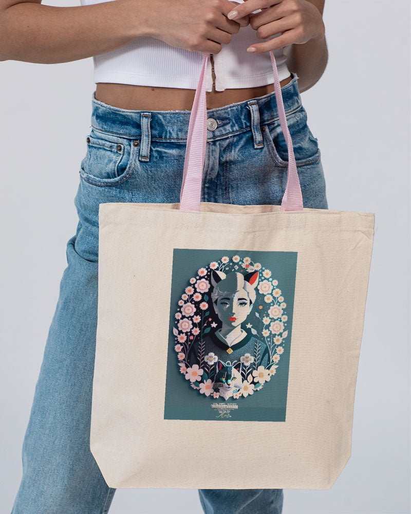 Silverfox flower Canvas Tote with Contrast-Color Handles | Q-Tees