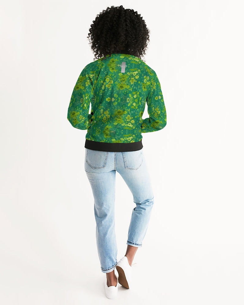 Green lush Repeat pattern Women's Bomber Jacket