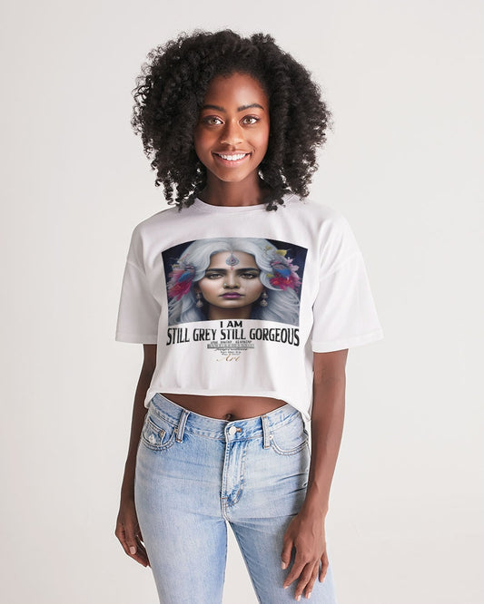 Promoting Indian women with silver grey hair Women's Lounge Cropped Tee